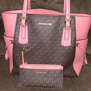 Michael Kors Purse & Matching Wallet (Brown/Pink)